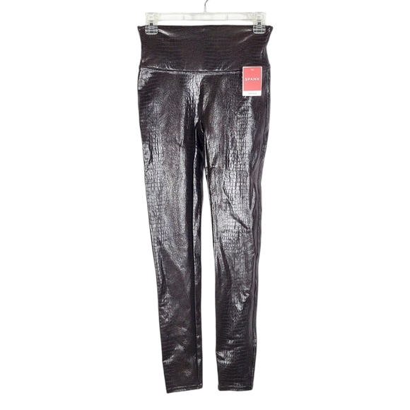 SPANX faux leather croc leggings brown/black NWT - Picture 3 of 9